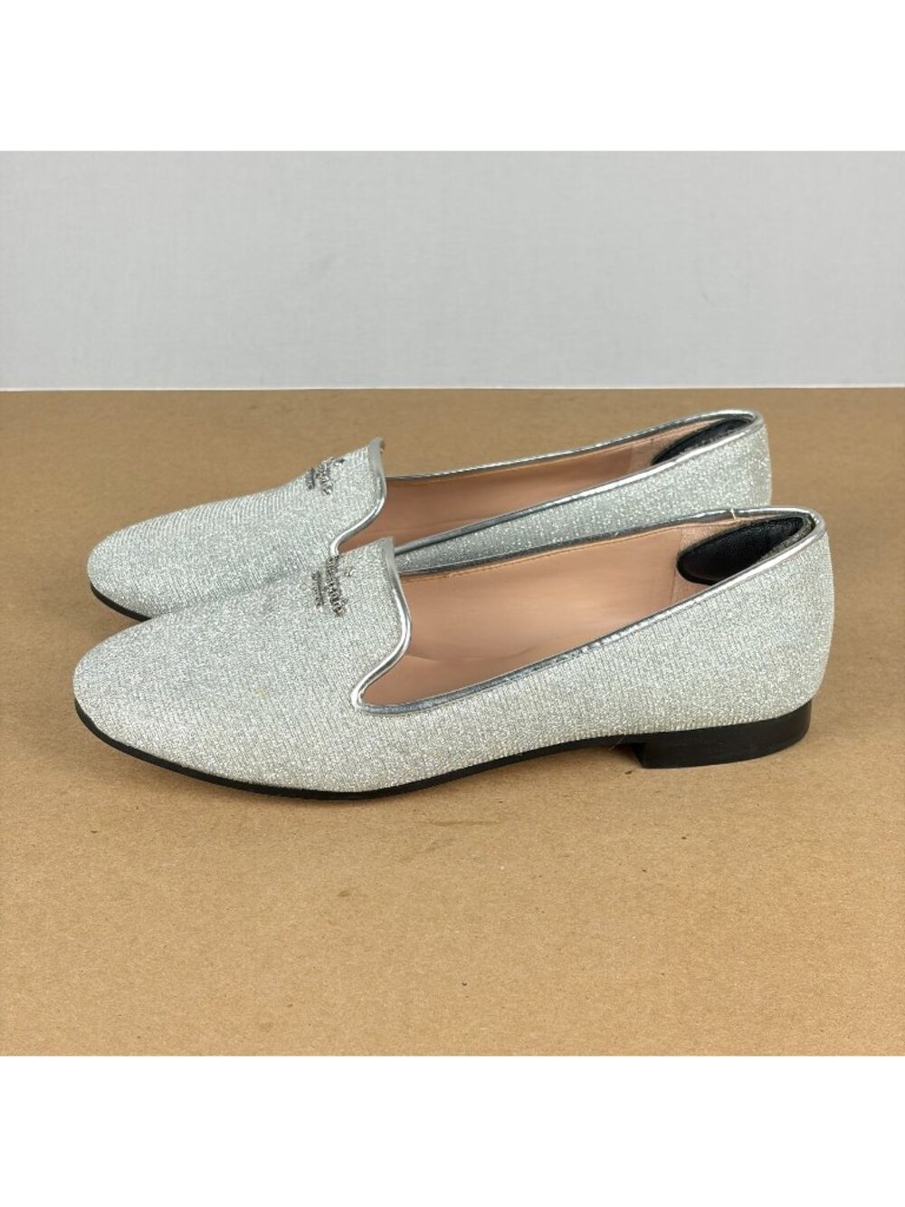 Kate Spade Claudia Silver Glitter Flats Womens 6.5 Sparkle Slip On Low Heel